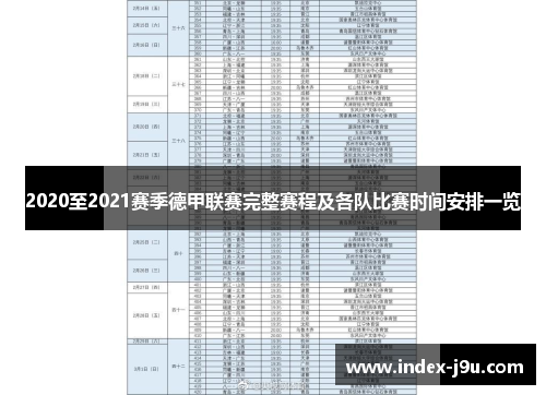2020至2021赛季德甲联赛完整赛程及各队比赛时间安排一览